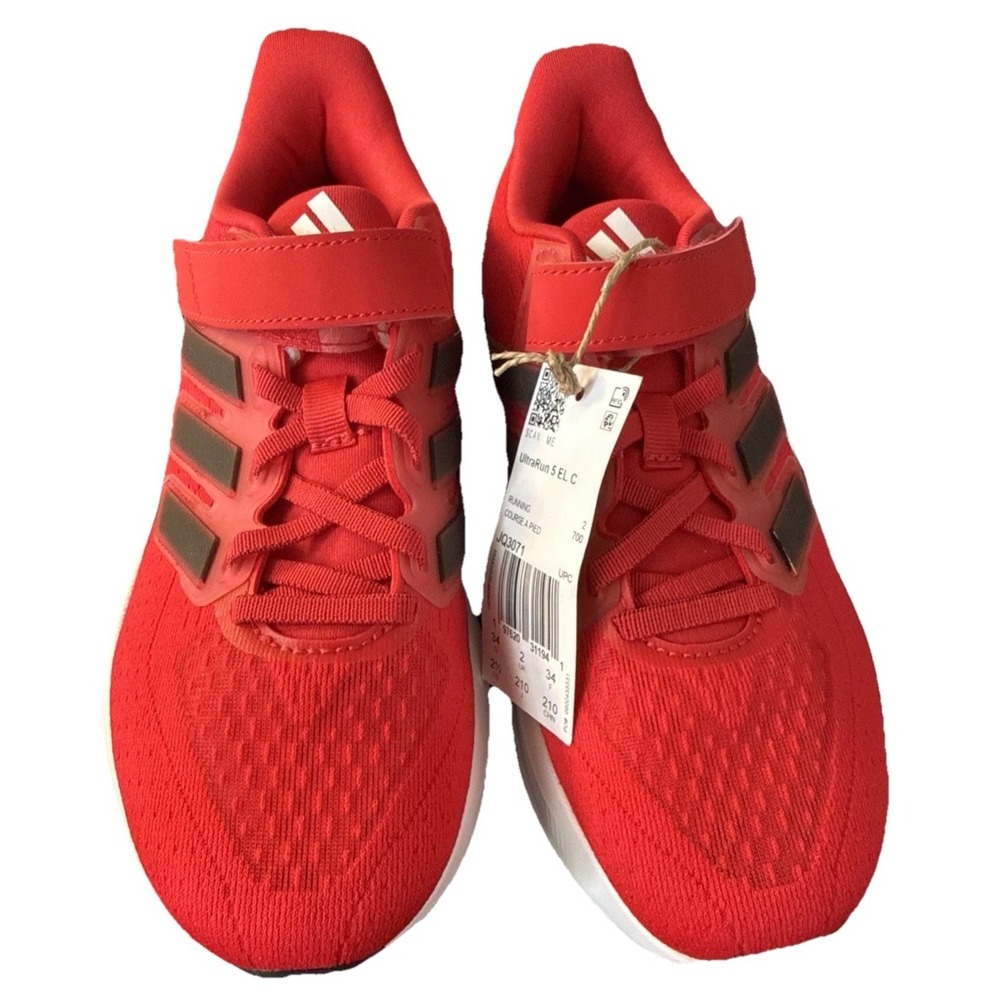 Adidas Size 2 1/2 Ultra run 5 EL C - Red w/ Black Stripes - New in Box - Unisex